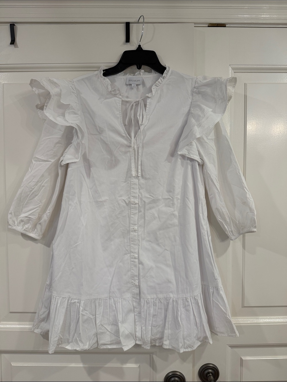Sugarlips White Ruffle-Trim Mini Dress